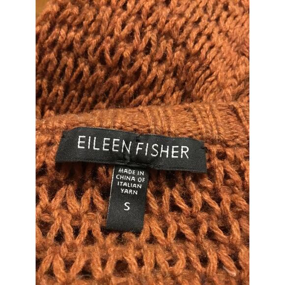 Eileen Fisher Rust Yak/Wool Open Knit/Boxy/Long Sleeve/V-neck/Pullover Sweater - Picture 2 of 8